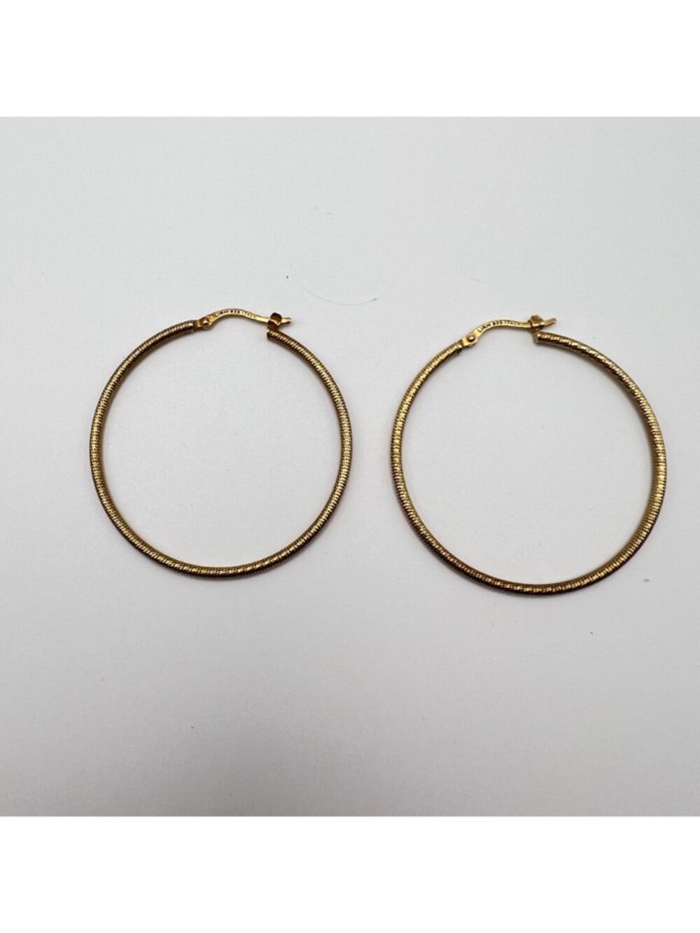 LIRM Italy 925 Sterling Silver 14k Gold Overlay Hoop Earrings 1.75" Textured - Picture 2 of 9